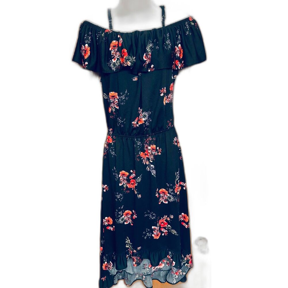 Lildy Y2K Floral Festival Bohemian Hippie Off Shoulder Asymmetrical Dress L-XL